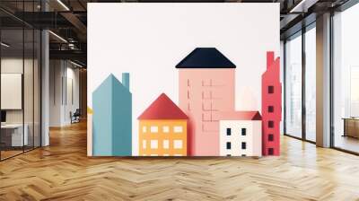 Colorful and modern cityscape illustration featuring various houses in a cheerful design. Perfect for home decor and creativity. Wall mural