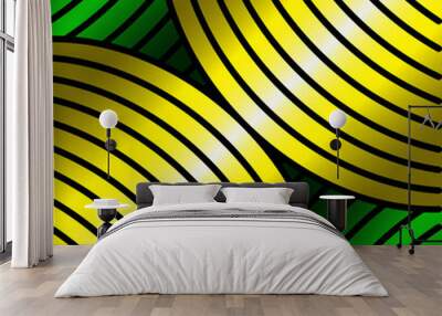 Segments of 2 circles with gold surface and background are parts of green circles. Wall mural