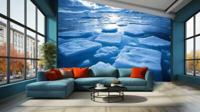 A melting ice sheet in the Arctic with water levels rising, symbolizing the effects of global warming and the urgent need to address climate change to protect our planet's future. Wall mural