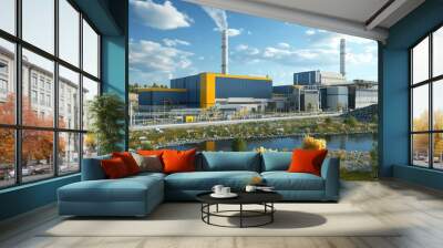 A futuristic industrial waste-to-energy plant turning hazardous waste into electricity. Wall mural