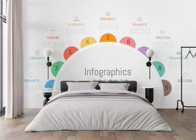 infographic design elements for your business data with 9 options, parts, steps, timelines or proces Wall mural