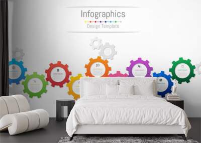 Infographic design elements for your business data with 9 options, parts, steps, timelines or processes. Gear wheel concept, Vector Illustration. Wall mural