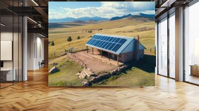 Renewable energy powering off-grid homes, reducing environmental impact while providing energy security. Wall mural