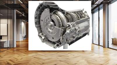 Cross section of a clutch and gearbox in transmission part isolated on a white background with clipping path Wall mural