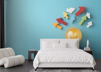 Energy Saving LED Light Bulb with Arrows in Paper Cut Style Design Wall mural