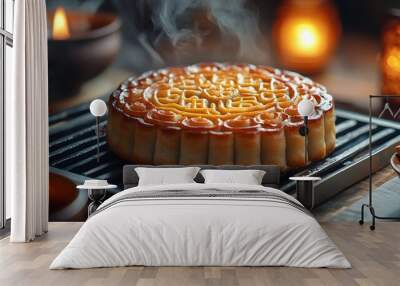 Illuminated Mooncake and Tea   Celebrating Asian Culinary Tradition Wall mural