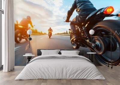 Motorbikes racing down a highway with blurred motion highlighting the thrill of speed Wall mural