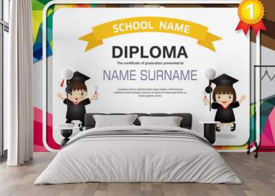 Kids Diploma certificate background design template Wall mural