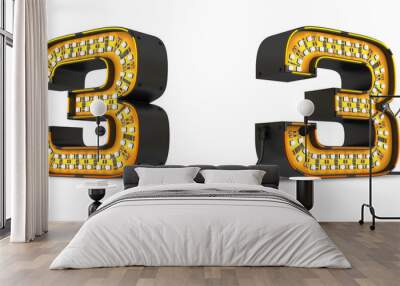 LED Number light 3d rendering illustration with clipping path. Wall mural