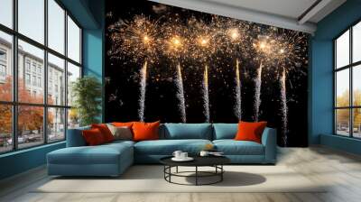 Spectacular fireworks lighting the night sky, joyful explosions of color and sparkle for New Years Eve or holiday celebrations Wall mural