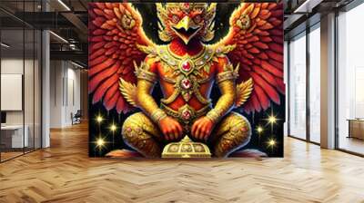 Golden Garuda with the Radiant Orb Wall mural