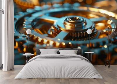 Close-up of Interlocking Gears. Wall mural