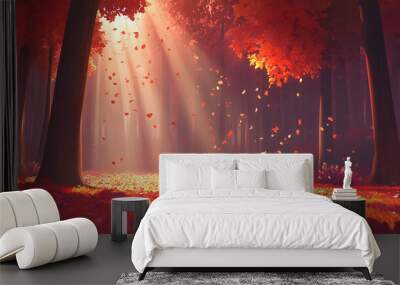 Flaming forest wallpaper with glowing stars and festive decorations Wall mural