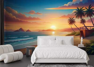 a beach with sunset conditions illustration background Wall mural