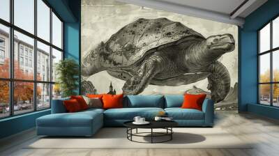 Aspidochelone: A giant sea creature from medieval bestiaries, often depicted as a massive turtle or whale that is mistaken for an island. Wall mural