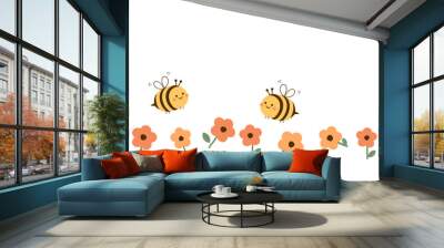 Bee cartoons and cute flower garden icon sign isolated on white background vector. Wall mural