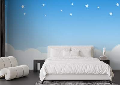 Blue sky with moon, stars and clouds background vector illustration. Wall mural