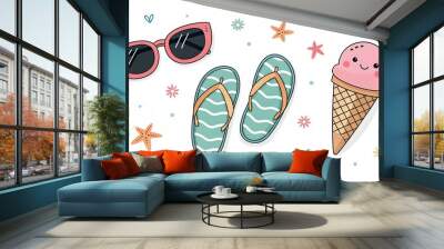 minimalist cute cartoon summer fashion background Wall mural