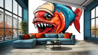 Piranha Sporty fashion cartoon isolated whitebackground Wall mural