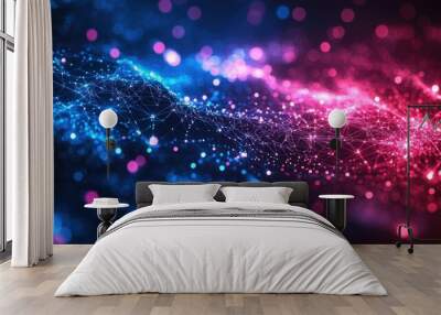 Abstract digital network with vibrant blue and pink lights Wall mural