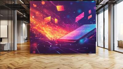 Digital communication explosion from a smartphone Wall mural