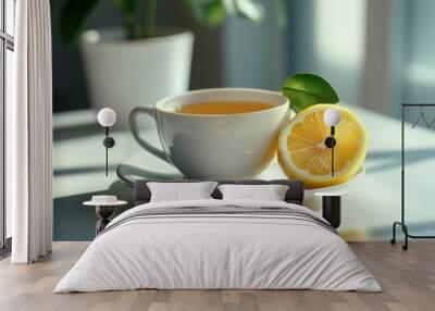 Refreshing cup of lemon tea with a slice of lemon Wall mural