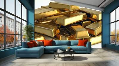 Stacked gold bullion bars reflecting wealth and prosperity Wall mural