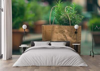 Sustainable Branding: Eco-Friendly Paper Bag Used for Planting - Sony A7 IV Wall mural