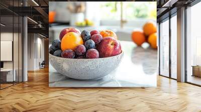 Vibrant Organic Fruits Displayed in Tidy Bowl on Kitchen Countertop Wall mural