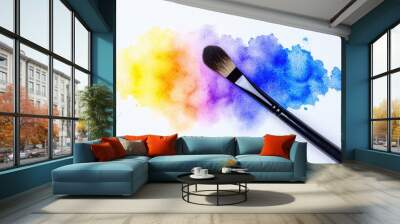 Vibrant watercolor splash with a paintbrush Wall mural