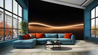 a single luminescent line curves gently on a dark surface minimalistic style with a focus on the smooth glowing curve and the deep contrast between light and background Wall mural