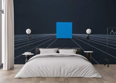 A solitary blue square on a dark canvas featuring thin white lines spreading outward The minimalist aesthetic highlights mental health themes with a clean sharp look Wall mural