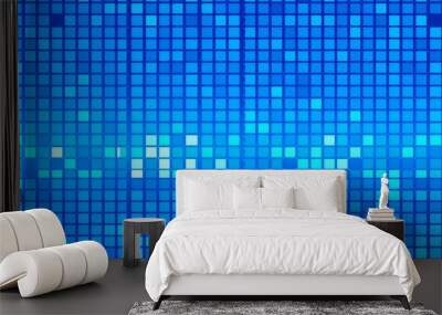 Vibrant blue pixel pattern with alternating squares in shades of blue forming a high-tech grid that pulses with a dynamic digital energy Wall mural