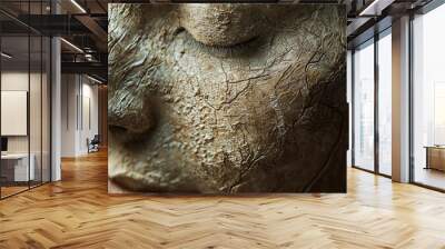 A close-up view of a human face with intricate details of the skin texture, pores, and fine lines, emphasizing the natural beauty and complexity of the human form --ar 16:9 --q 2 Wall mural