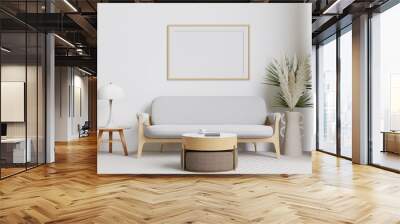 big white living room.interior design,white sofa,lamp,wooden table,carpet wall for mock up and copy space Wall mural