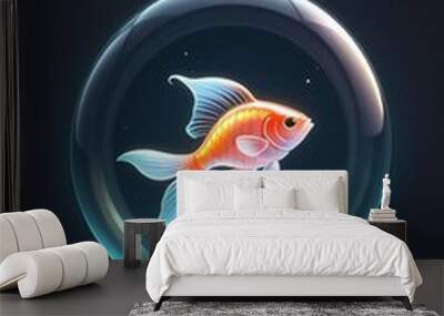 A glass fishbowlt isolated on a clean dark background, vertical composition Wall mural