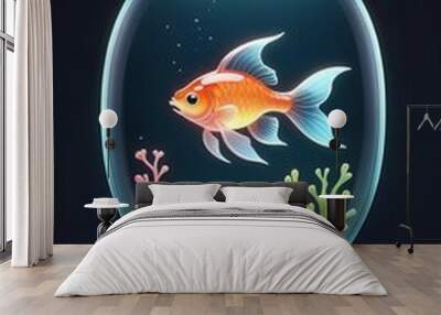 A glass fishbowlt isolated on a clean dark background, vertical composition Wall mural