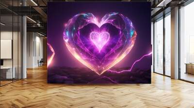 A glowing heart shape abstract background Wall mural