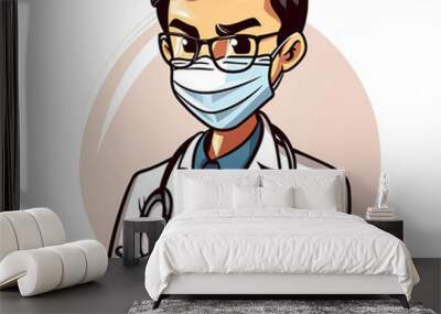 Cartoon Style Doctor Wearing Mask Wall mural