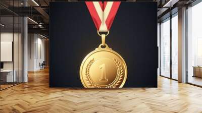 Golden medal icon isolated on a clean dark background Wall mural