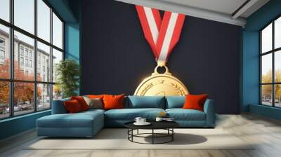 Golden medal icon isolated on a clean dark background Wall mural