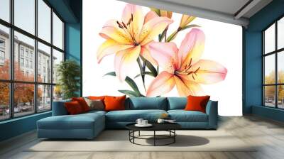 Beautiful watercolor painting of two vibrant lilies in full bloom. Perfect for greeting cards, invitations, and home decor. Wall mural