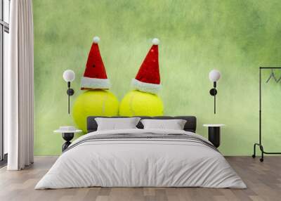 Merry Christmas to tennis player with tennis ball and Christmas ornament Wall mural