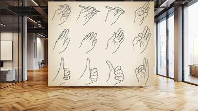 Hand outline collection on vintage background. vector line illus Wall mural