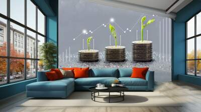 trees growing on coins, business with csr practice, Save and growing finance Wall mural