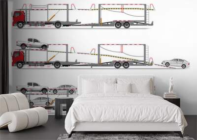 VECTOR EPS10 - car carrier template, car transport truck delivery from factory to showroom, isolated on white background. Wall mural