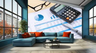 financial chart with calculator and pen Wall mural