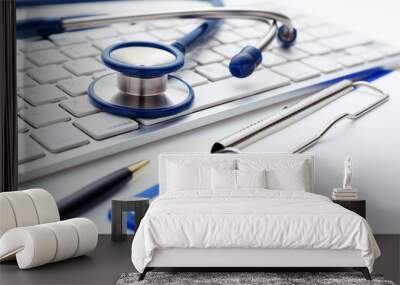 medical concept with stethoscope and computer keyboard Wall mural