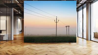 Silhouette pillar and electricity line in countryside Wall mural