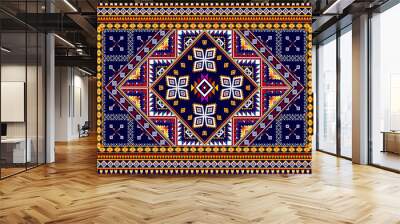 Geometric abstract ethnic pattern design. Aztec fabric carpet mandala ornament chevron textile decoration wallpaper. Tribal turkey boho native ethnic traditional embroidery vector background  Wall mural